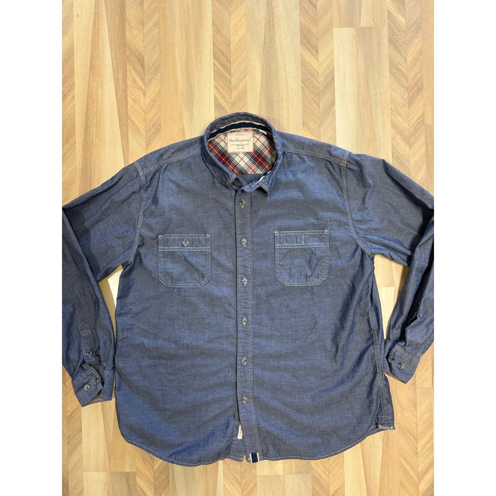 Weatherproof Vintage Mens Blue Chambray Button Up Shirt Long Sleeve XL